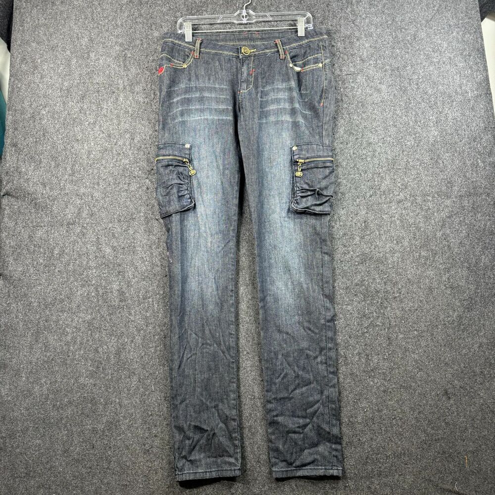 Straight Leg Cargo Jeans in Dark Wash - Women